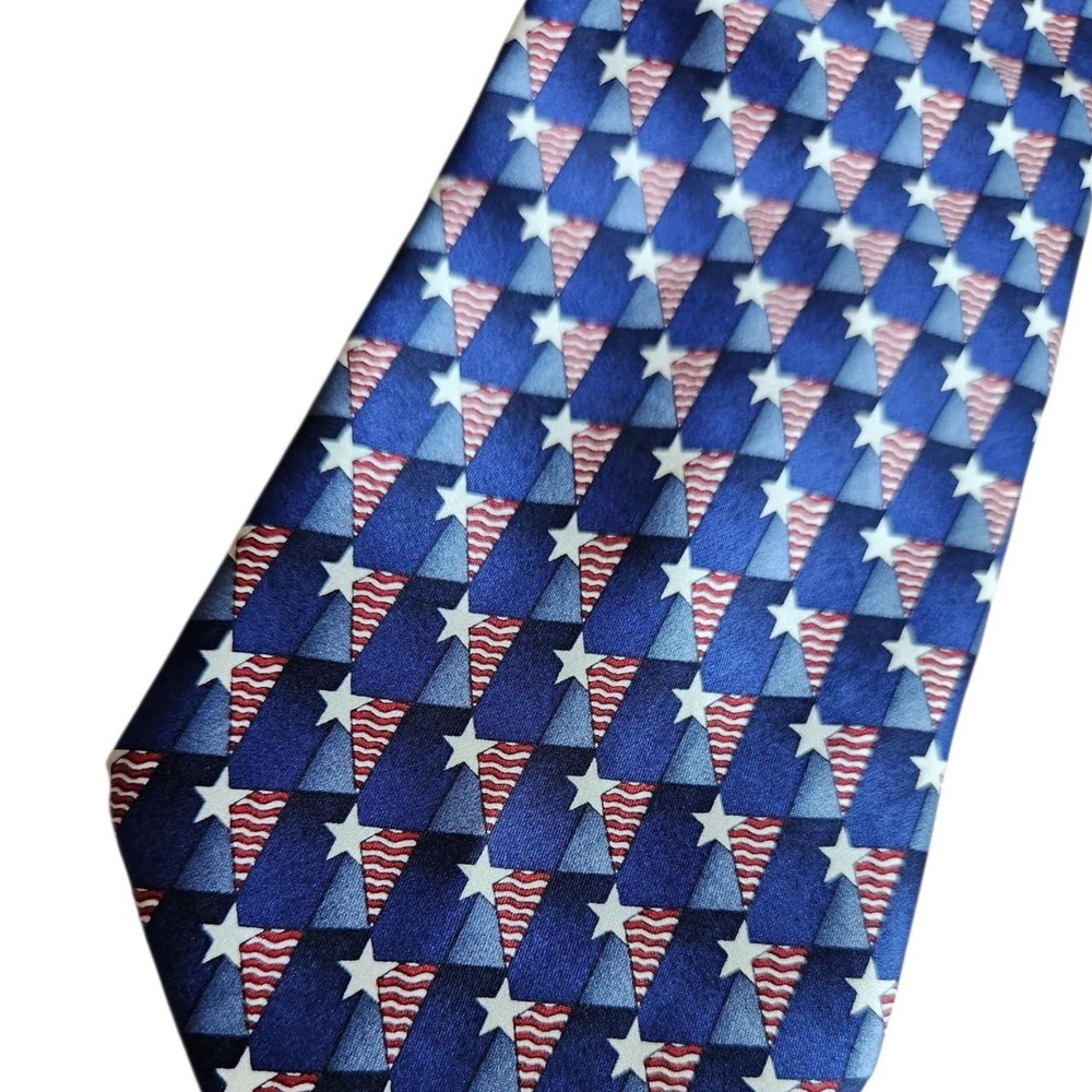 VTG Silk Patriotic American Flag Stars & Stripes Necktie Mens Stonehenge